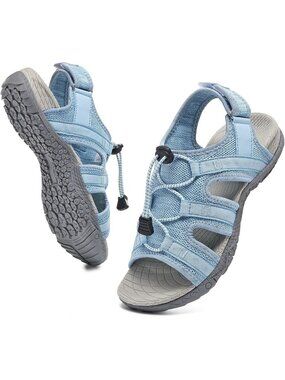 Women's Light Blue Mesh Orthopedic Arch Support Adjustable Sport Walking Sandals